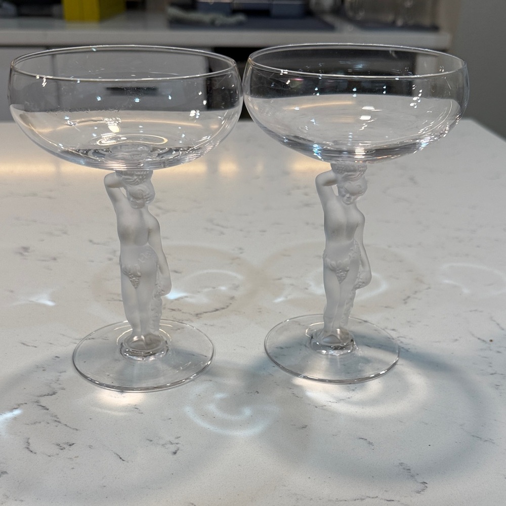 Champagne coupe Bayel crystal frosted bacchus bacchante male set of two